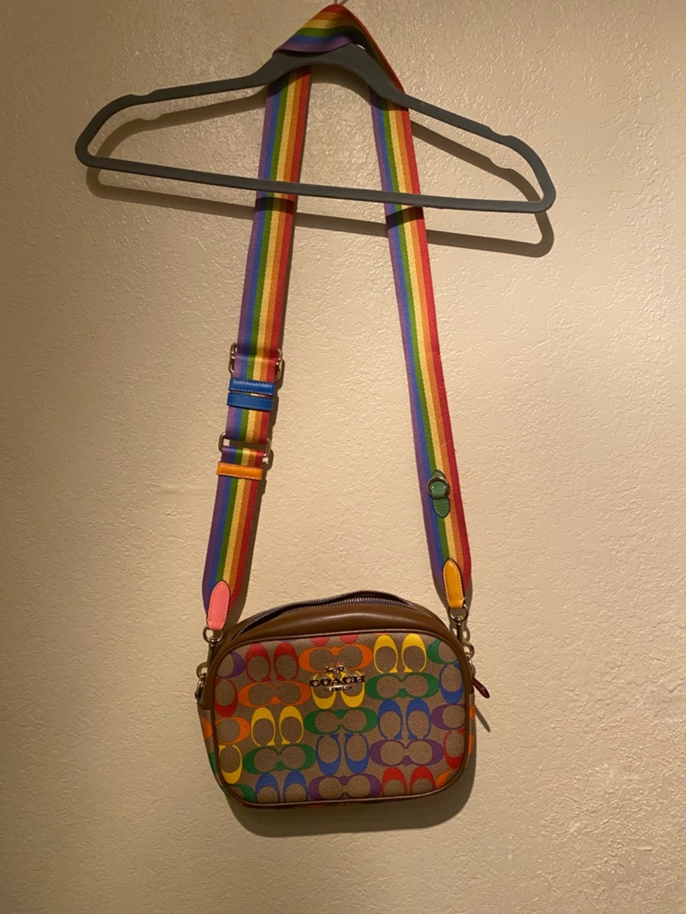 Coach Multicolor Rainbow Signature Canvas Crossbody with Rainbow Strap